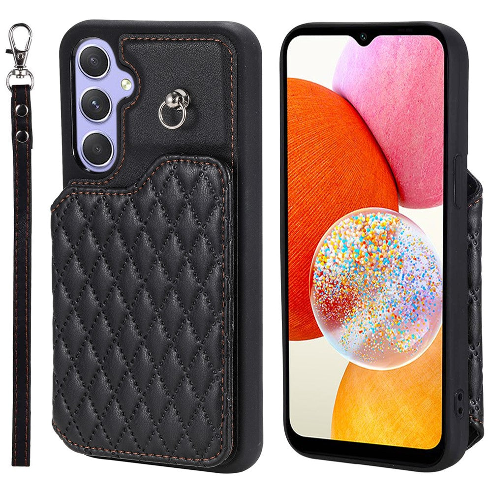 Stil 008 För Samsung Galaxy A14 5G / A14 4G Stativskal PU-läder + TPU RFID-blockerande mobilskal med handledsrem