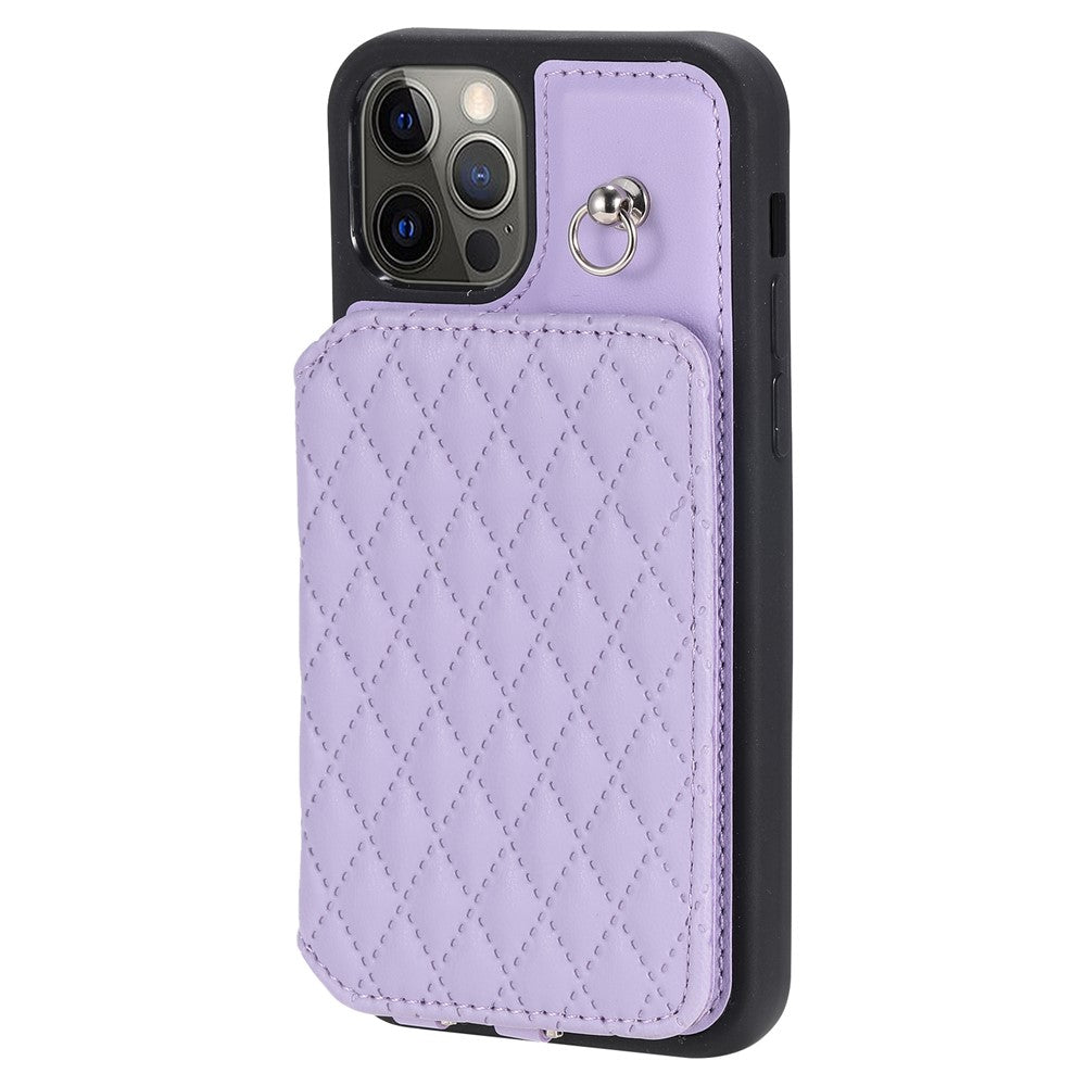 Style 008 Kortholdercover til iPhone 12 Pro Max 6,7 tommer, RFID-blokerende PU-læder+TPU-telefoncover med støttefod og håndrem