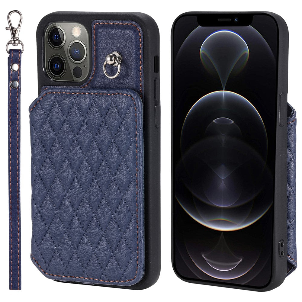 Style 008 Kortholdercover til iPhone 12 Pro Max 6,7 tommer, RFID-blokerende PU-læder+TPU-telefoncover med støttefod og håndrem