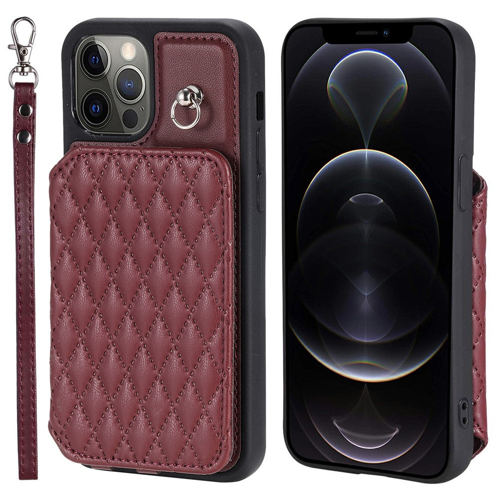 Style 008 Kortholdercover til iPhone 12 Pro Max 6,7 tommer, RFID-blokerende PU-læder+TPU-telefoncover med støttefod og håndrem
