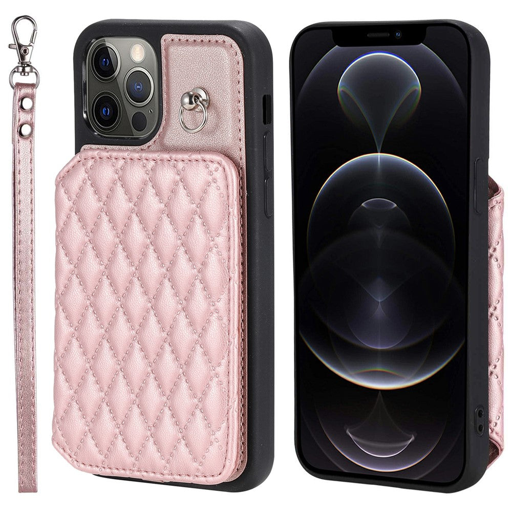 Style 008 Kortholdercover til iPhone 12 Pro Max 6,7 tommer, RFID-blokerende PU-læder+TPU-telefoncover med støttefod og håndrem