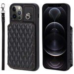 Style 008 Kortholdercover til iPhone 12 Pro Max 6,7 tommer, RFID-blokerende PU-læder+TPU-telefoncover med støttefod og håndrem