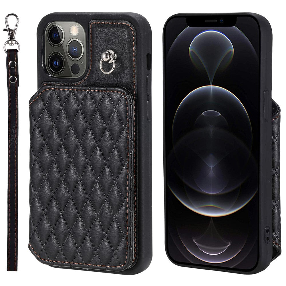 Style 008 Kortholdercover til iPhone 12 Pro Max 6,7 tommer, RFID-blokerende PU-læder+TPU-telefoncover med støttefod og håndrem