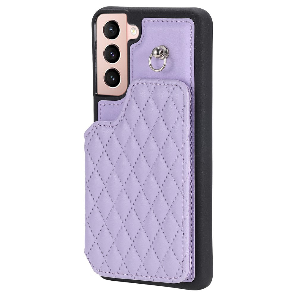 Style 008 For Samsung Galaxy S21 4G / 5G Kickstand Case RFID Blocking PU Leather+TPU Phone Shell with Card Slots and Wrist Strap