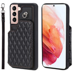 Style 008 For Samsung Galaxy S21 4G / 5G Kickstand Case RFID Blocking PU Leather+TPU Phone Shell with Card Slots and Wrist Strap