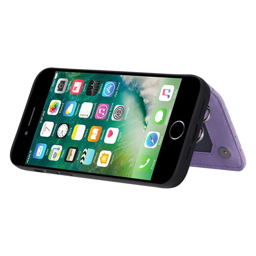 Style 008 Phone Cover for iPhone 6 / 6s / 7 / 8 / SE (2020) / SE (2022) , PU Leather+TPU RFID Blocking Fall-proof Kickstand Shell with Wrist Strap