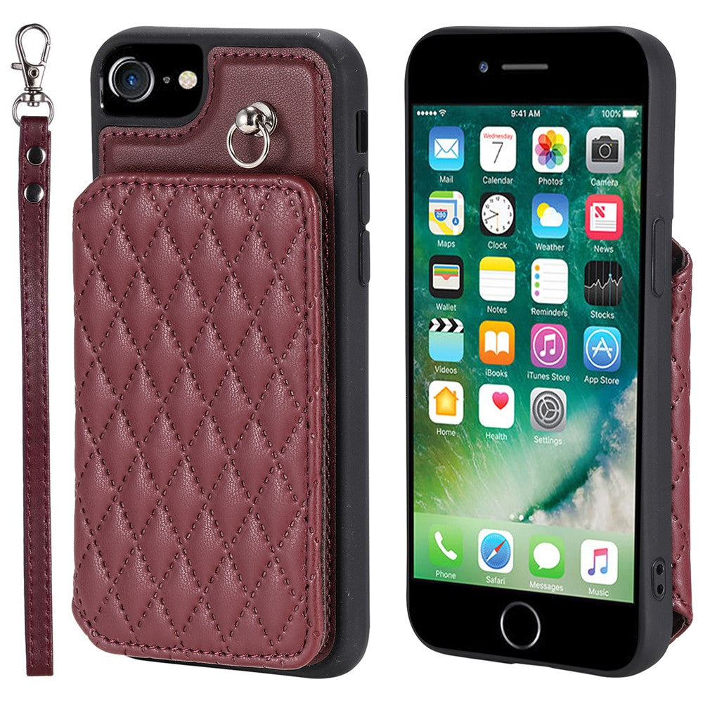 Style 008 Phone Cover for iPhone 6 / 6s / 7 / 8 / SE (2020) / SE (2022) , PU Leather+TPU RFID Blocking Fall-proof Kickstand Shell with Wrist Strap