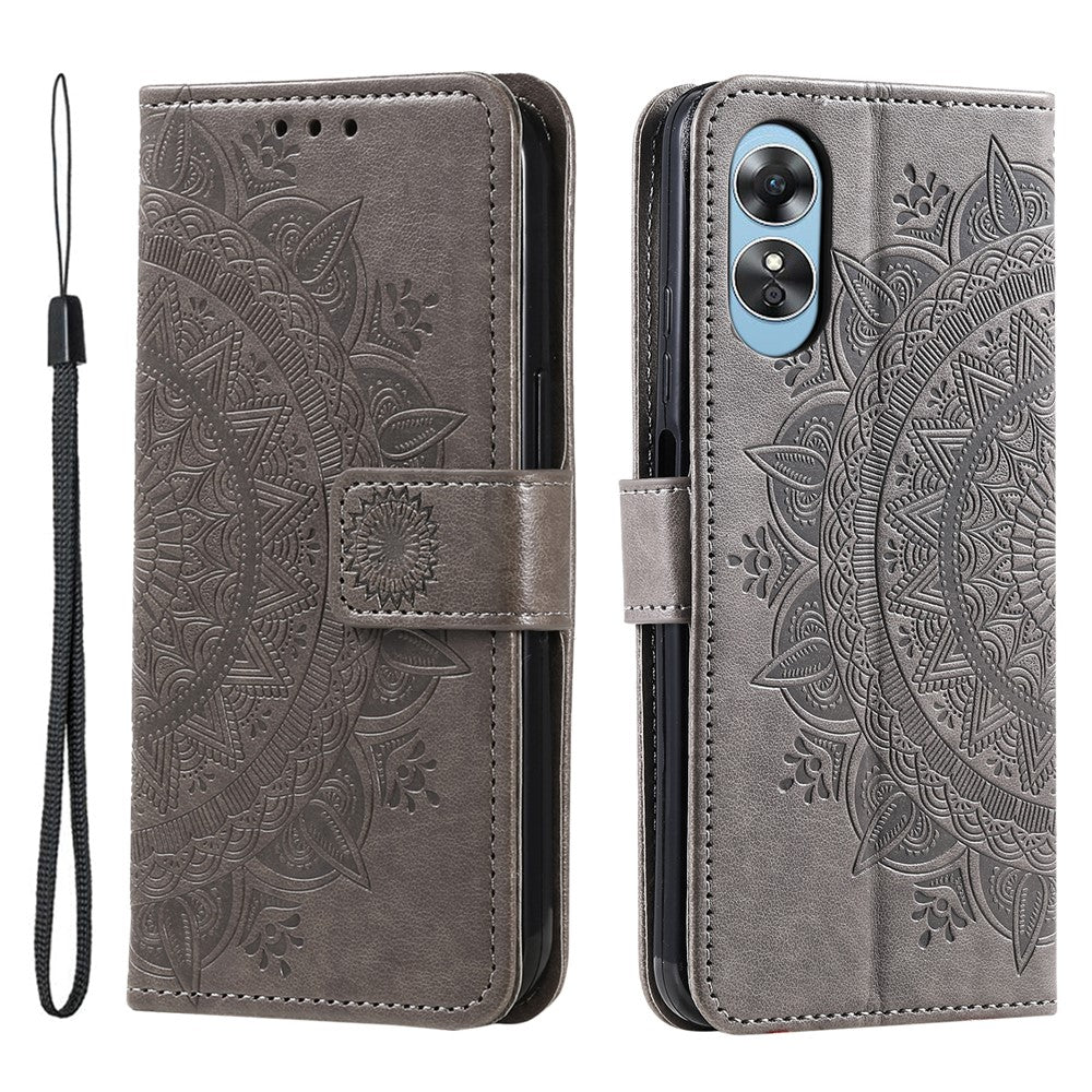 For Oppo A78 4G Wallet PU Leather Cover Stand Imprinted Mandala Flower Case with Strap