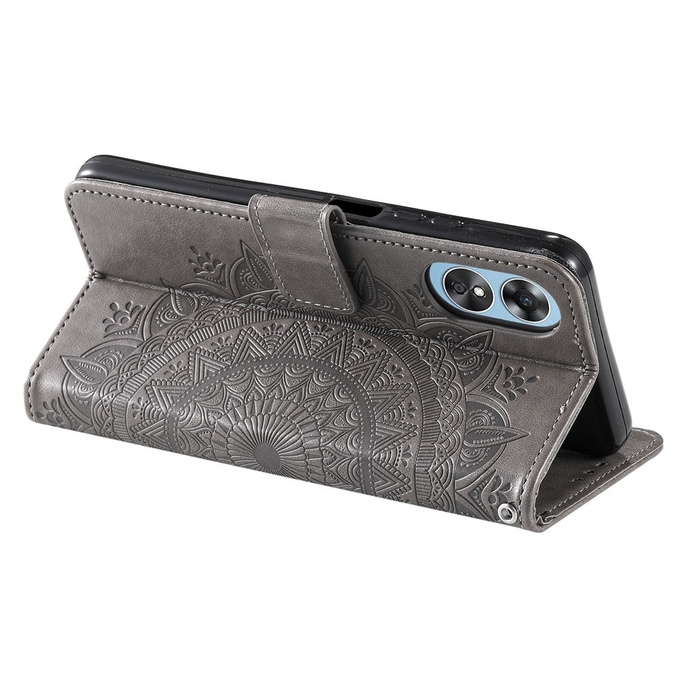 For Oppo A78 4G Wallet PU Leather Cover Stand Imprinted Mandala Flower Case with Strap