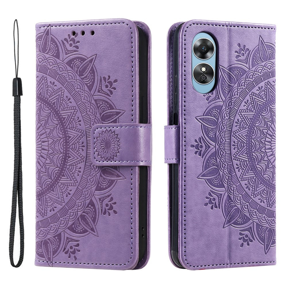 For Oppo A78 4G Wallet PU Leather Cover Stand Imprinted Mandala Flower Case with Strap