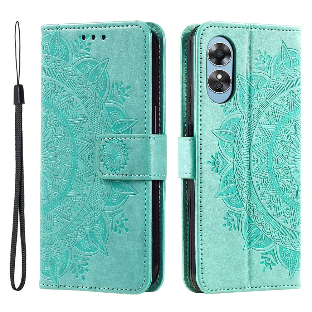 For Oppo A78 4G Wallet PU Leather Cover Stand Imprinted Mandala Flower Case with Strap