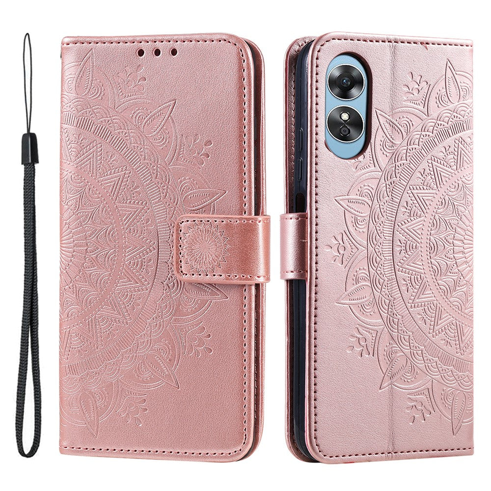 For Oppo A78 4G Wallet PU Leather Cover Stand Imprinted Mandala Flower Case with Strap