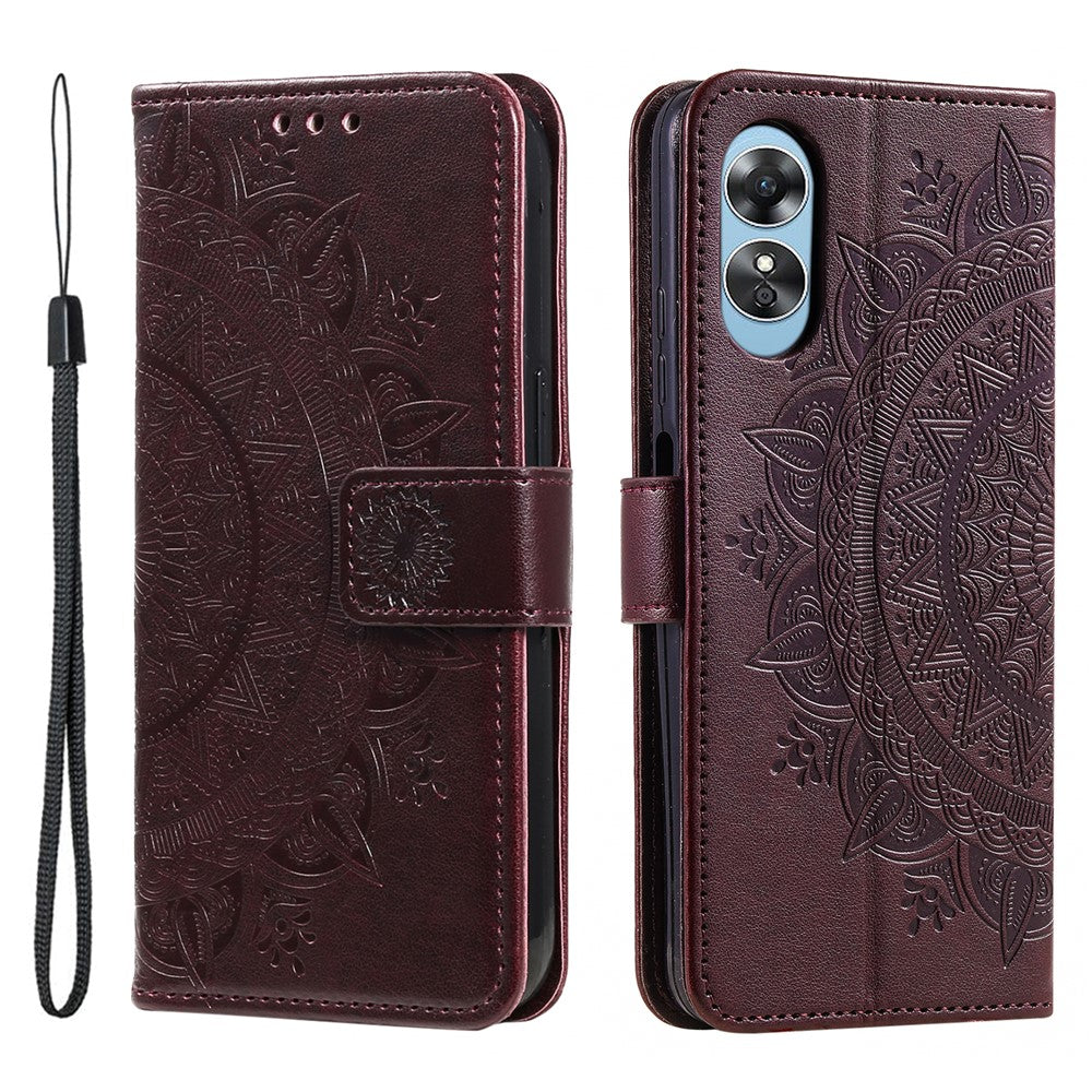 For Oppo A78 4G Wallet PU Leather Cover Stand Imprinted Mandala Flower Case with Strap