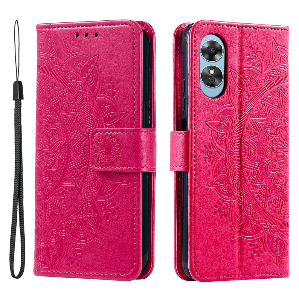 For Oppo A78 4G Wallet PU Leather Cover Stand Imprinted Mandala Flower Case with Strap