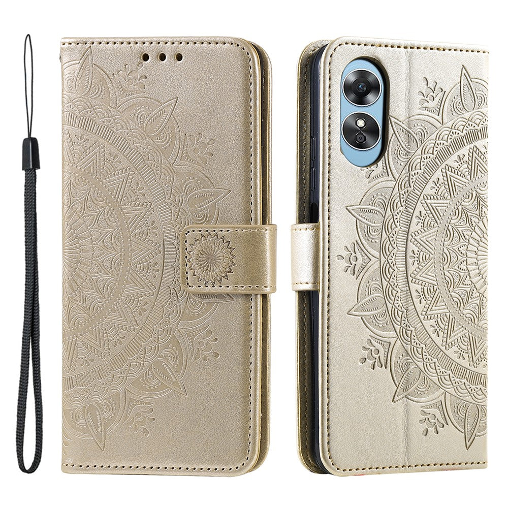 For Oppo A78 4G Wallet PU Leather Cover Stand Imprinted Mandala Flower Case with Strap
