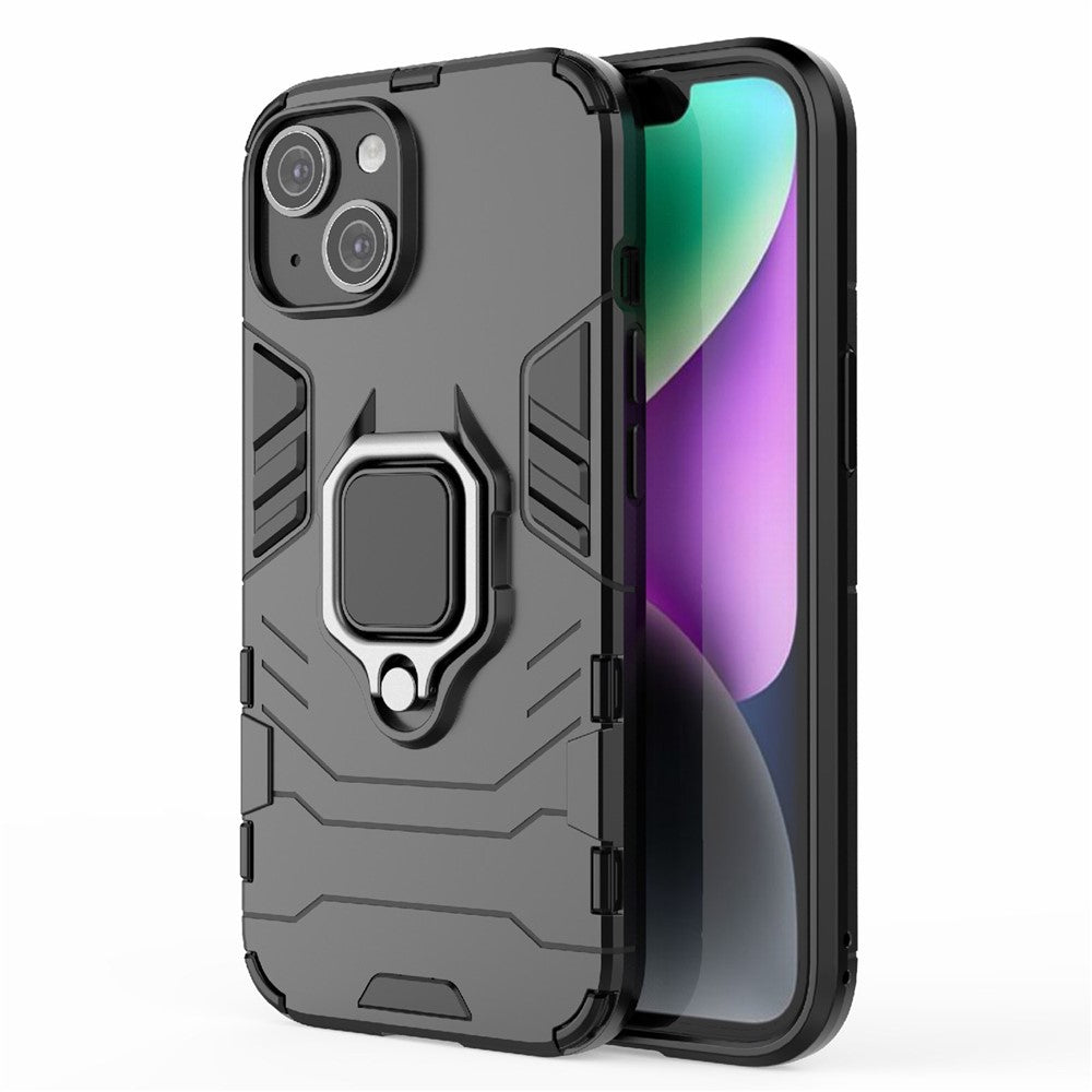 For iPhone 15 Plus Ring Holder Kickstand Protective Cover TPU+PC Phone Case