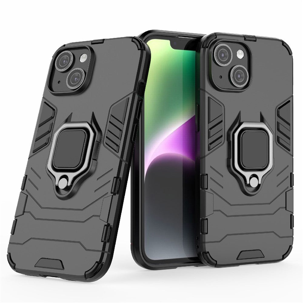 For iPhone 15 Plus Ring Holder Kickstand Protective Cover TPU+PC Phone Case
