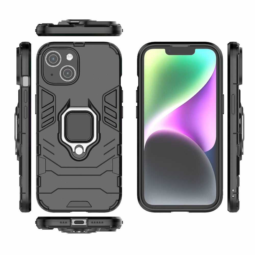 For iPhone 15 Plus Ring Holder Kickstand Protective Cover TPU+PC Phone Case