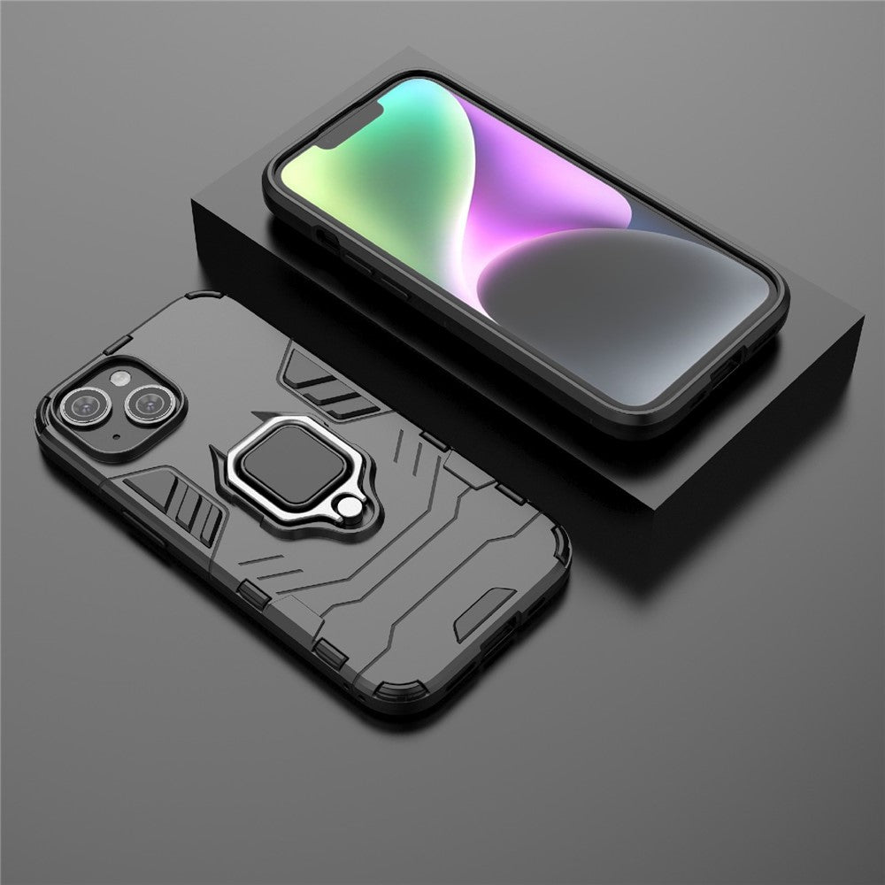 For iPhone 15 Plus Ring Holder Kickstand Protective Cover TPU+PC Phone Case