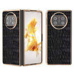 For Huawei Mate X3 5G Electroplating Phone Case Genuine Cow Leather Coated PC Canopy Texture Anti-Fall Cover
