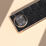 For Huawei Mate X3 5G Electroplating Phone Case Genuine Cow Leather Coated PC Canopy Texture Anti-Fall Cover
