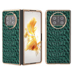 For Huawei Mate X3 5G Electroplating Phone Case Genuine Cow Leather Coated PC Canopy Texture Anti-Fall Cover