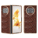 For Huawei Mate X3 5G Electroplating Phone Case Genuine Cow Leather Coated PC Canopy Texture Anti-Fall Cover
