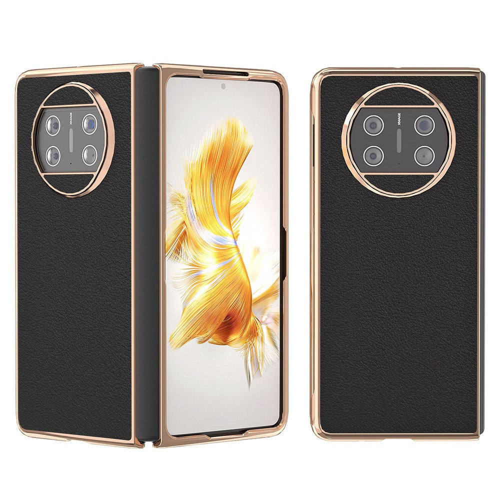 For Huawei Mate X3 5G Genuine Cow Leather + PC Case Electroplating Protective Phone Cover