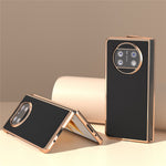 For Huawei Mate X3 5G Genuine Cow Leather + PC Case Electroplating Protective Phone Cover