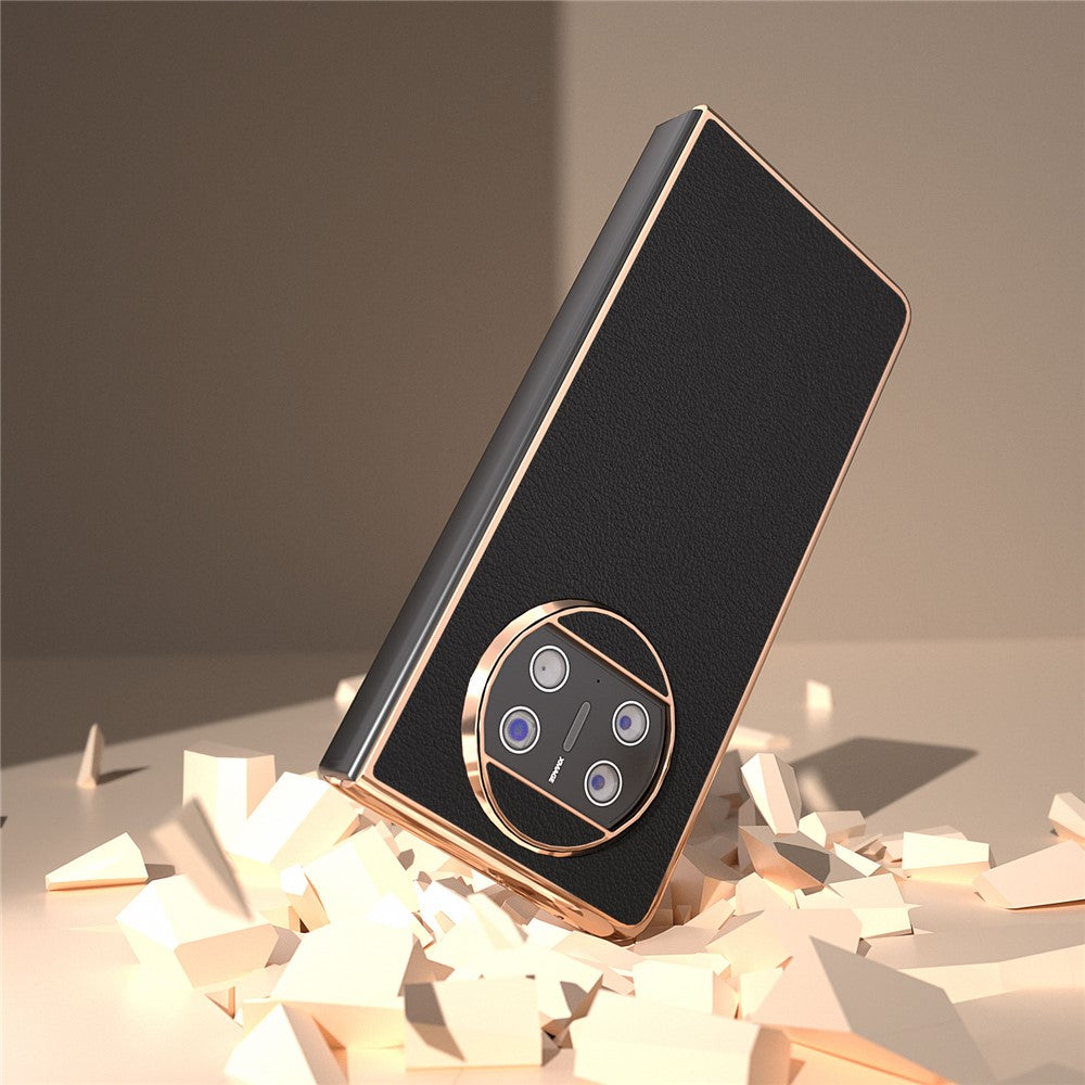 For Huawei Mate X3 5G Genuine Cow Leather + PC Case Electroplating Protective Phone Cover