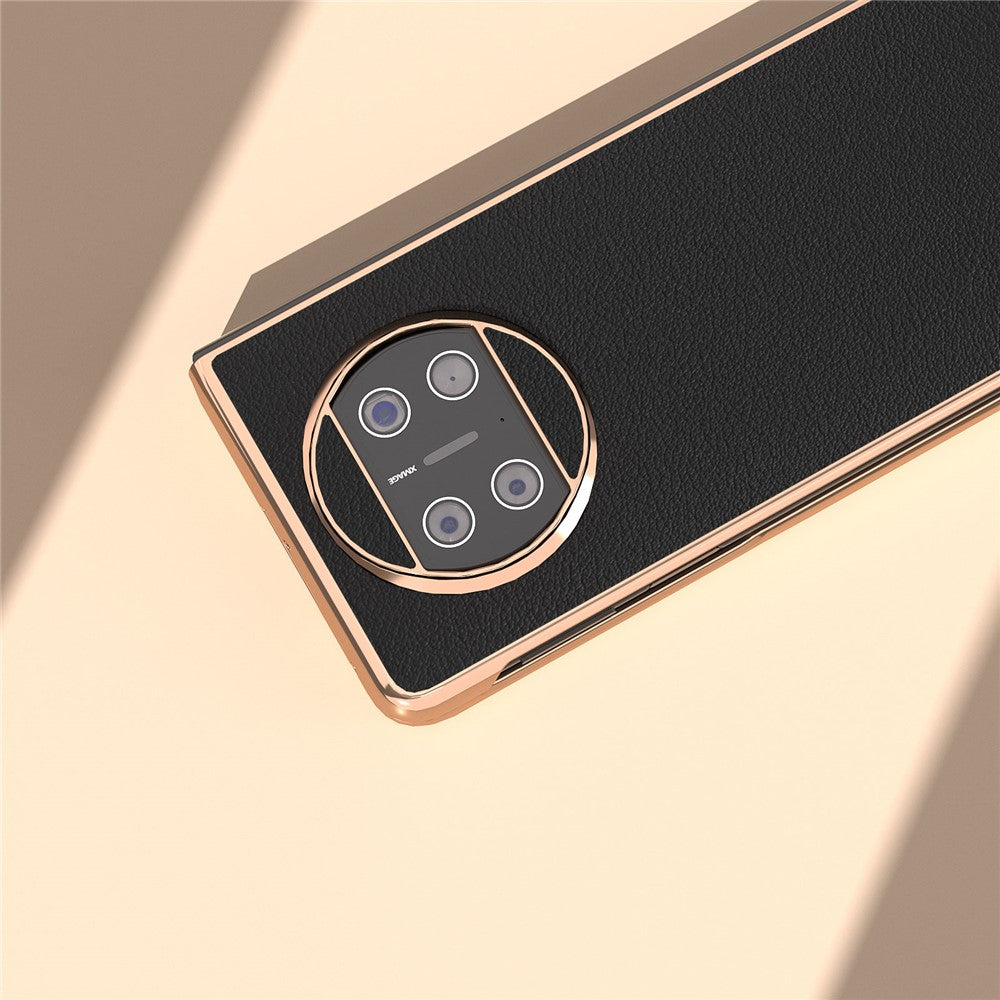 For Huawei Mate X3 5G Genuine Cow Leather + PC Case Electroplating Protective Phone Cover