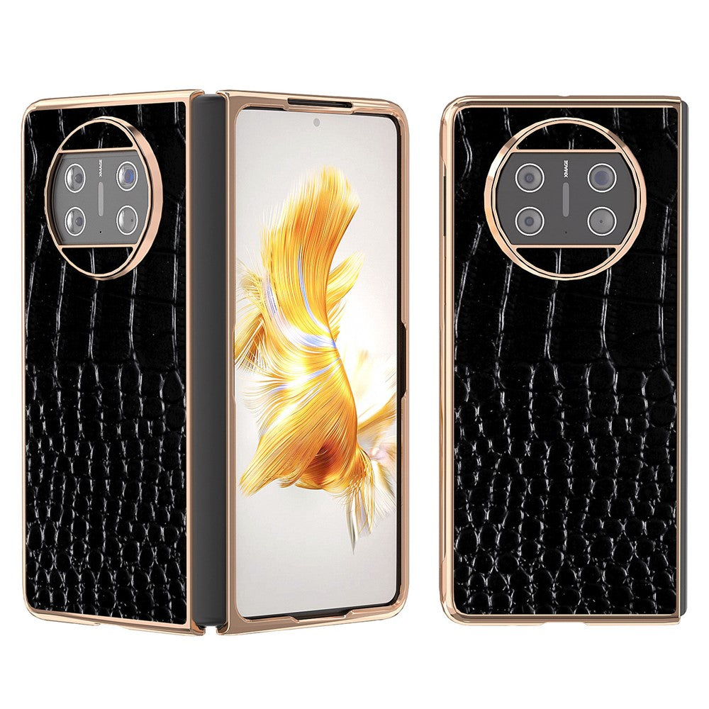 For Huawei Mate X3 5G Crocodile Pattern Phone Case Genuine Cow Leather + PC Electroplating Cover