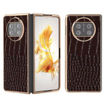 For Huawei Mate X3 5G Crocodile Pattern Phone Case Genuine Cow Leather + PC Electroplating Cover