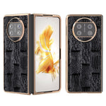For Huawei Mate X3 5G Mahjong Texture Anti-Slip Case Genuine Cow Leather + PC Electroplating Phone Cover