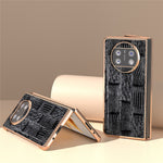 For Huawei Mate X3 5G Mahjong Texture Anti-Slip Case Genuine Cow Leather + PC Electroplating Phone Cover