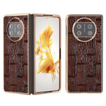 For Huawei Mate X3 5G Mahjong Texture Anti-Slip Case Genuine Cow Leather + PC Electroplating Phone Cover