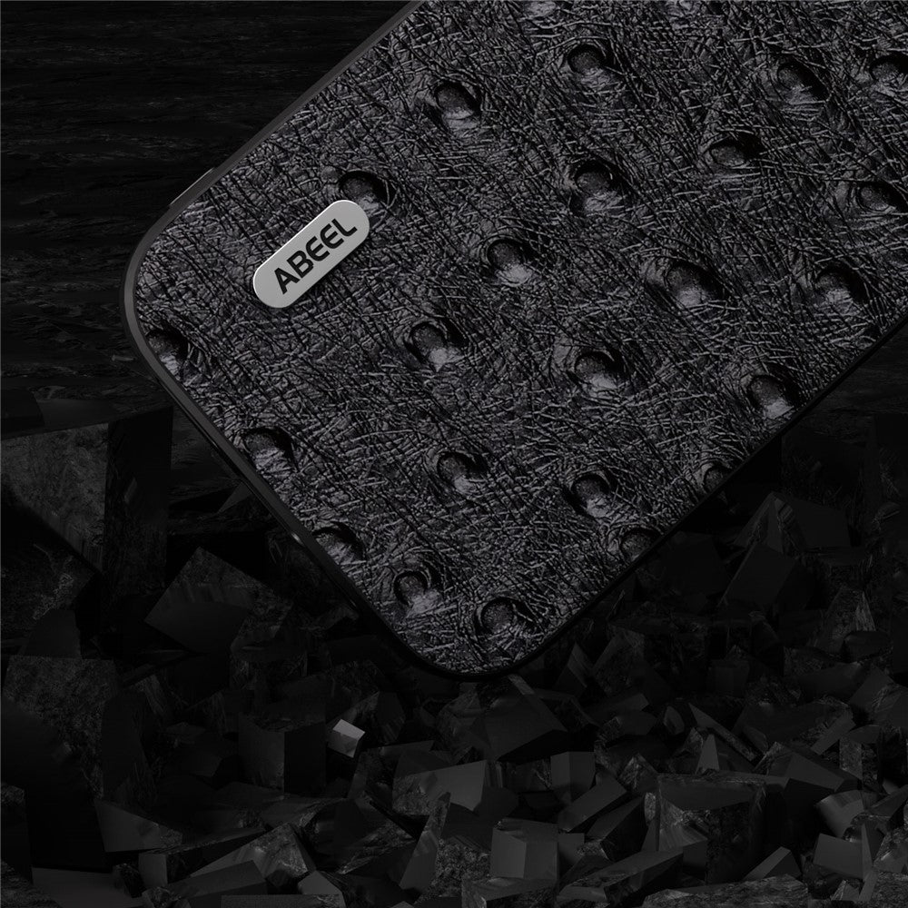 ABEEL For Samsung Galaxy A24 4G (162.1 x 77.6 x 8.3mm) Slim Phone Case Ostrich Texture Genuine Cow Leather Coated PC+TPU Cover