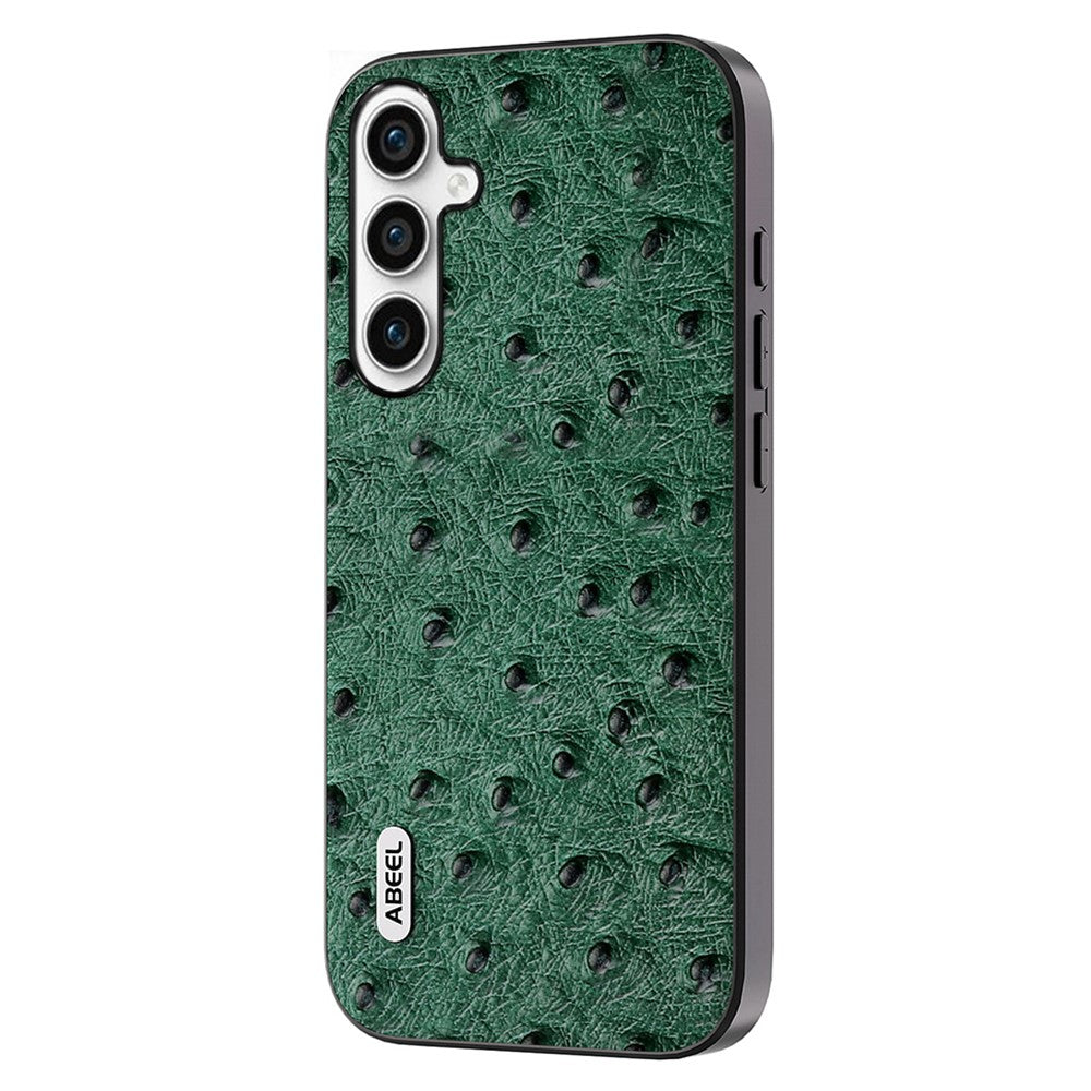 ABEEL For Samsung Galaxy A24 4G (162.1 x 77.6 x 8.3mm) Slim Phone Case Ostrich Texture Genuine Cow Leather Coated PC+TPU Cover