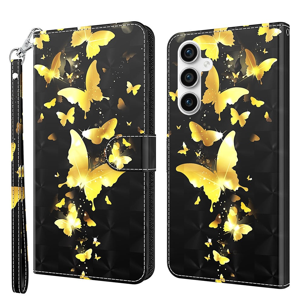 3D Pattern Printing Shell for Samsung Galaxy S23 FE PU Leather Wallet Phone Case Stand Cover with Strap