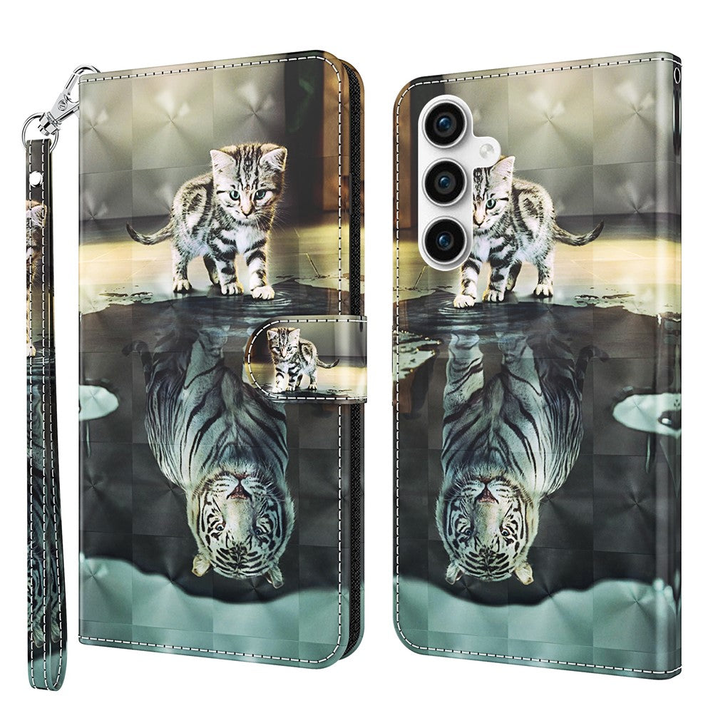 3D Pattern Printing Shell for Samsung Galaxy S23 FE PU Leather Wallet Phone Case Stand Cover with Strap
