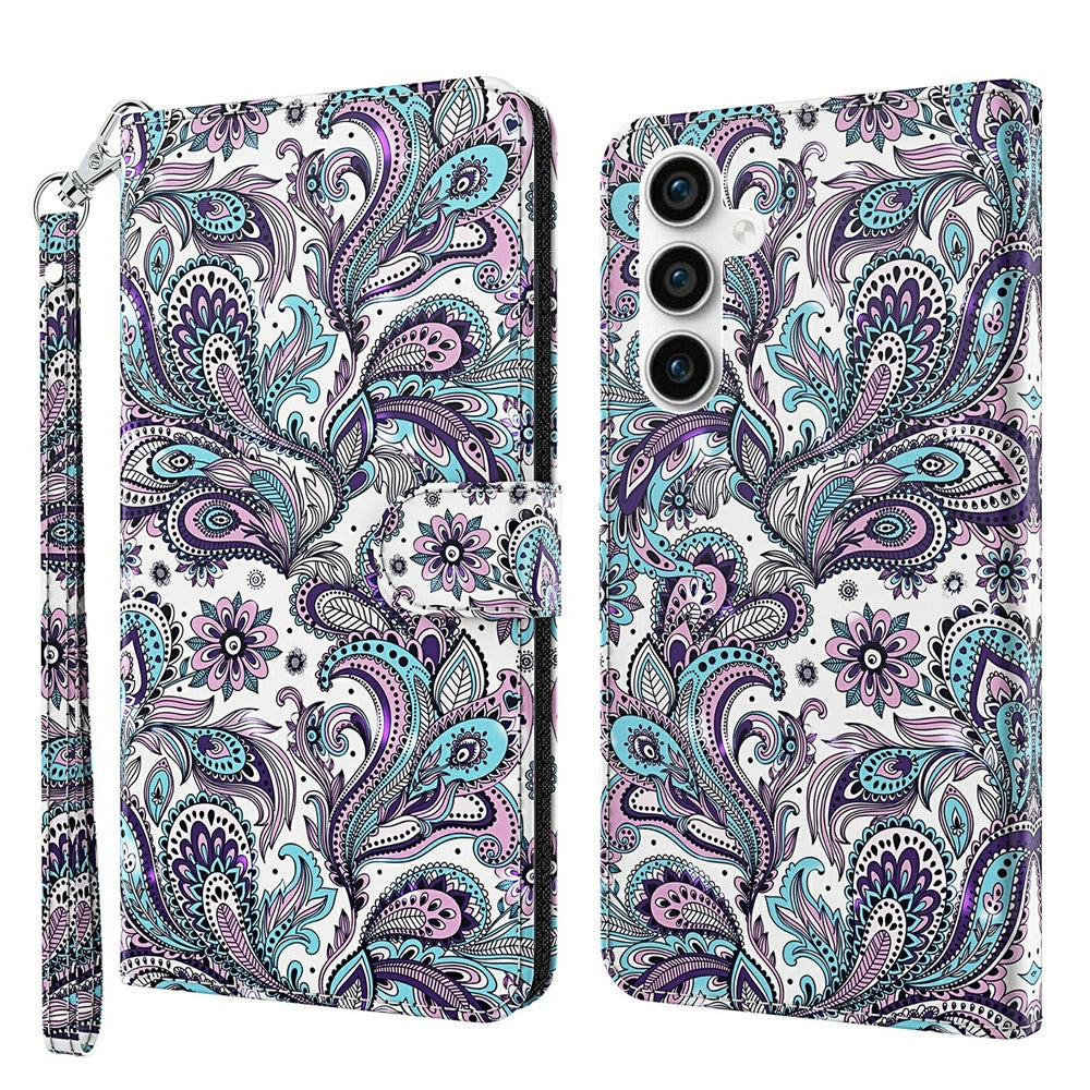 3D Pattern Printing Shell for Samsung Galaxy S23 FE PU Leather Wallet Phone Case Stand Cover with Strap