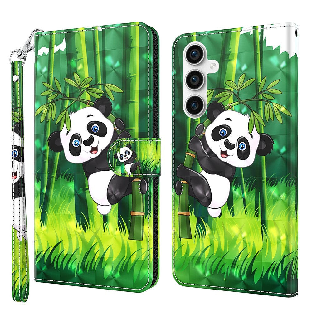 3D Pattern Printing Shell for Samsung Galaxy S23 FE PU Leather Wallet Phone Case Stand Cover with Strap