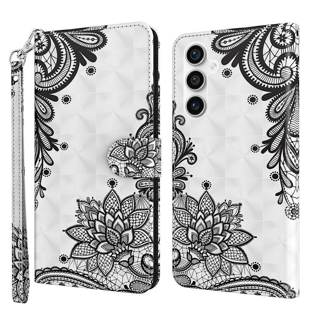3D Pattern Printing Shell for Samsung Galaxy S23 FE PU Leather Wallet Phone Case Stand Cover with Strap