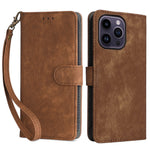 For iPhone 15 Anti-scratch Stand Cover Wallet Phone Case RFID Blocking PU Leather Shell with Strap
