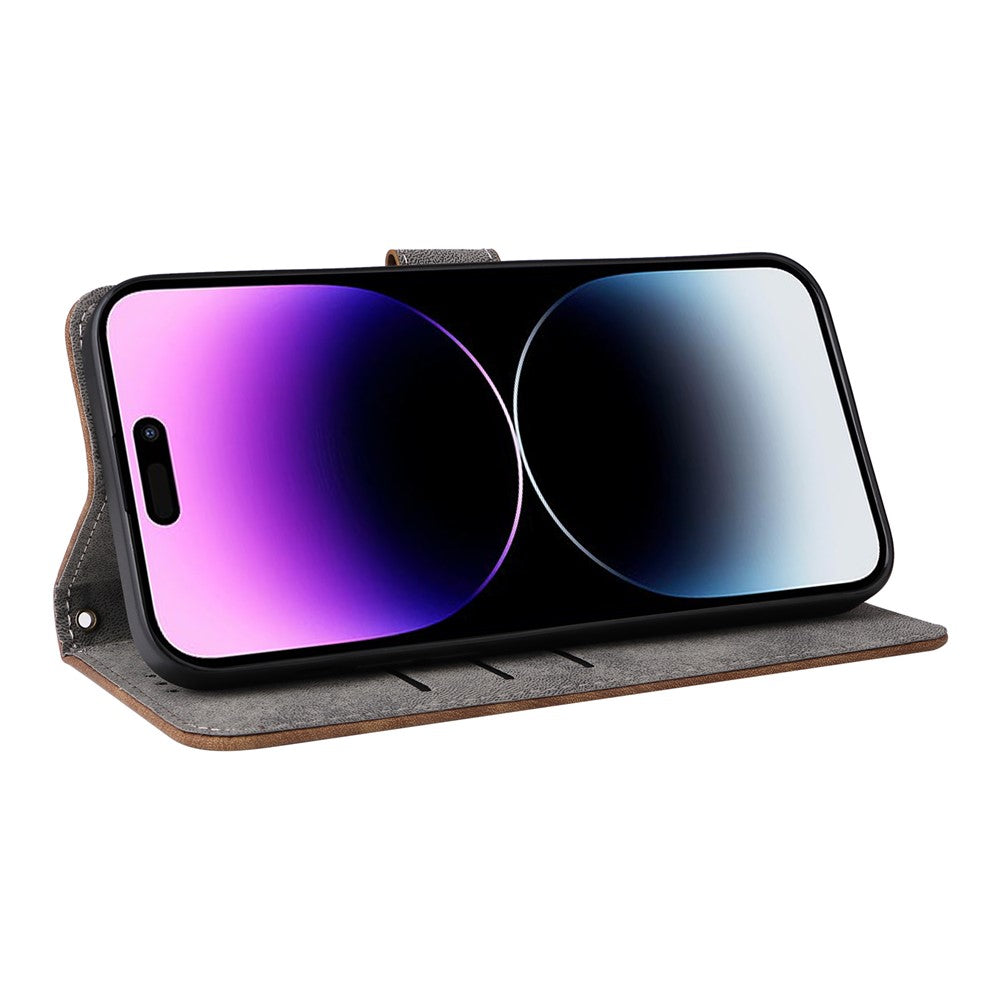 For iPhone 15 Anti-scratch Stand Cover Wallet Phone Case RFID Blocking PU Leather Shell with Strap