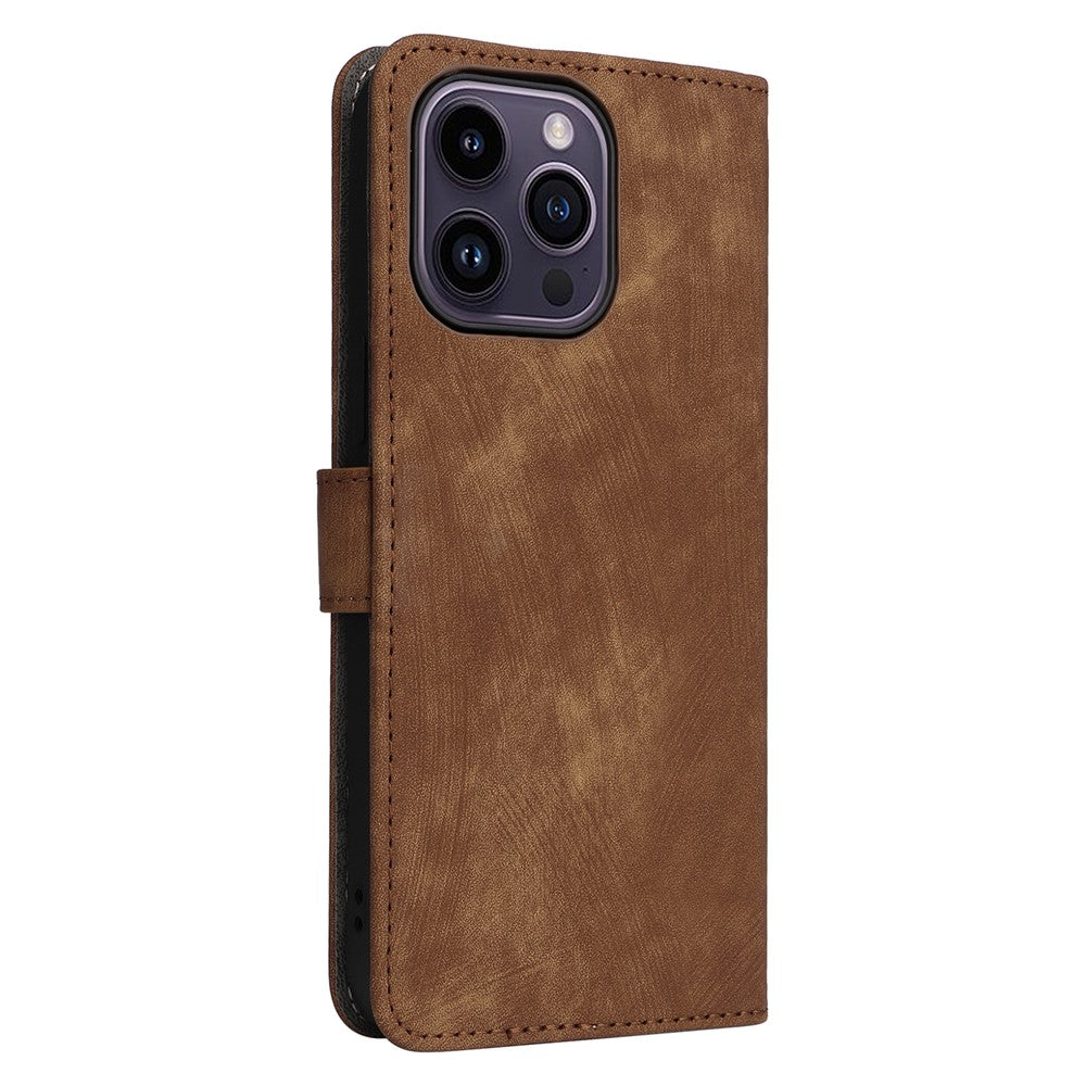 For iPhone 15 Anti-scratch Stand Cover Wallet Phone Case RFID Blocking PU Leather Shell with Strap