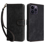 For iPhone 15 Anti-scratch Stand Cover Wallet Phone Case RFID Blocking PU Leather Shell with Strap