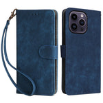 For iPhone 15 Anti-scratch Stand Cover Wallet Phone Case RFID Blocking PU Leather Shell with Strap