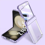 For Samsung Galaxy Z Flip5 5G Hinge Protection Clear Case Hard PC Electroplating Phone Cover with Tempered Glass Rear Screen Protector