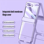 For Samsung Galaxy Z Flip5 5G Hinge Protection Clear Case Hard PC Electroplating Phone Cover with Tempered Glass Rear Screen Protector